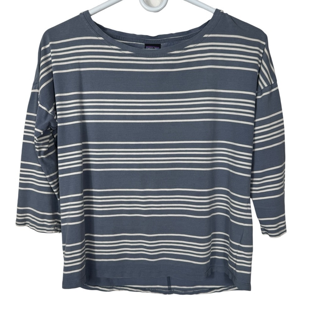 Patagonia Shallow Seas 3/4-Sleeved Top, Blue Stripes, Size XS
